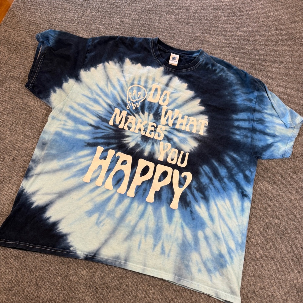 Colortone Do What Makes You Happy Tie Dye Graphic Tee Cotton Blue Size 2XL Indie